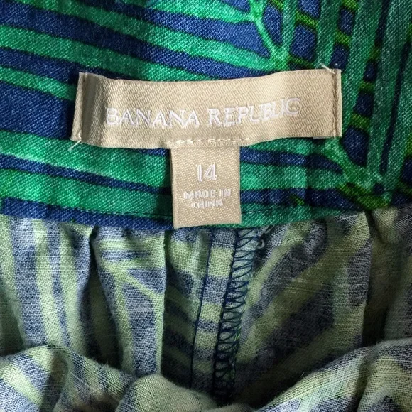 Banana Republic Tropical Leaves Linen Skirt - green blue- size 14 - Picture 9 of 10